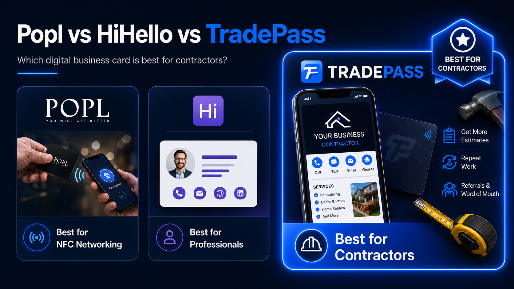 Reviews: Popl vs HiHello vs TradePass: Which Digital Business Card Actually Works for Contractors? - TradePass Blog