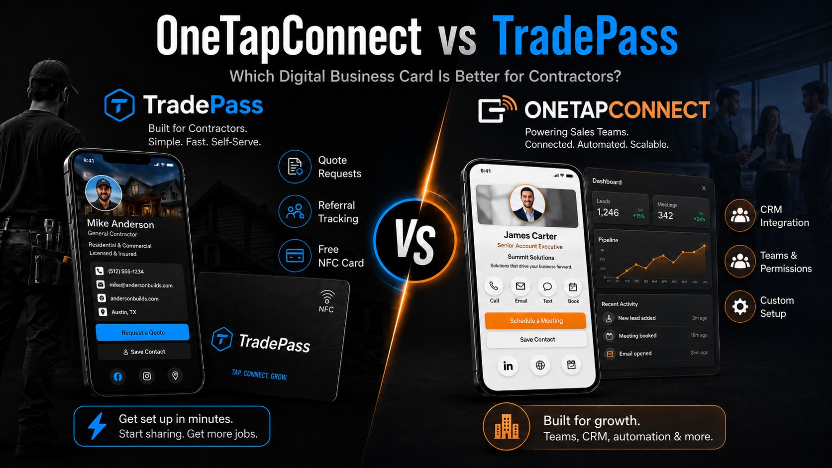 Comparisons: OneTapConnect vs TradePass: Which Digital Business Card Actually Helps Contractors Get More Work? - TradePass Blog